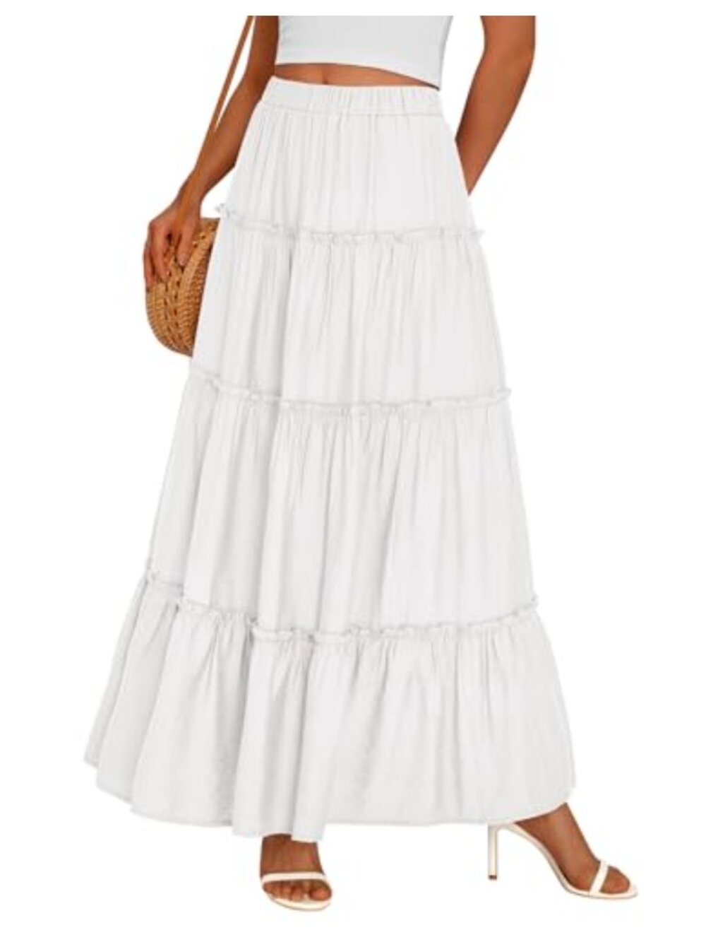 Boho Tiered Ruffle Flowy Maxi Skirt | High Waist A-Line with Pockets